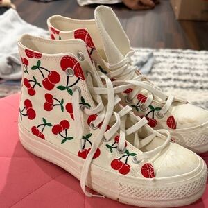 Cherry Pattern High-Top Sneakers